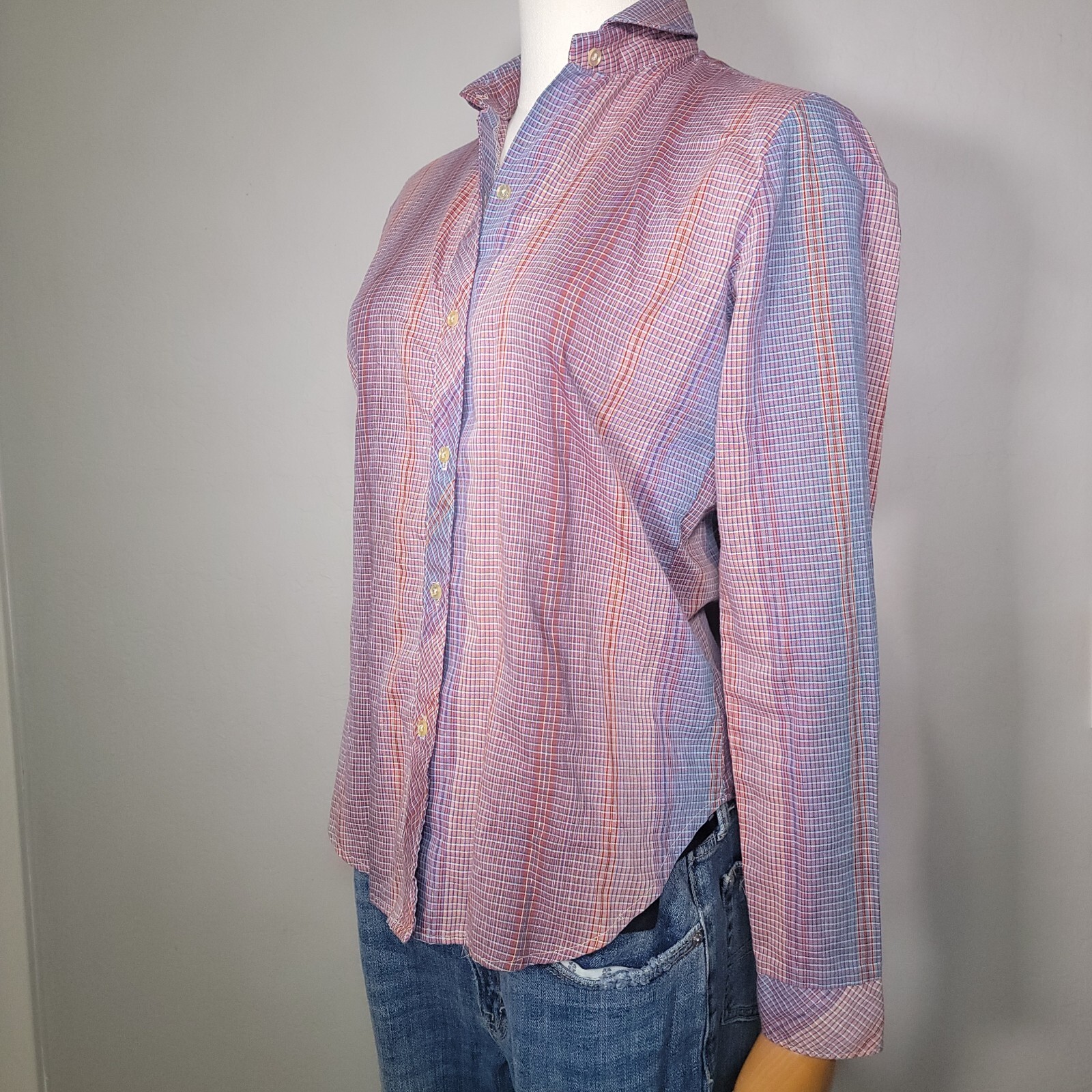 Vintage 1980’s Langtry Ltd Prairie Pink/Blue Plaid Shirt