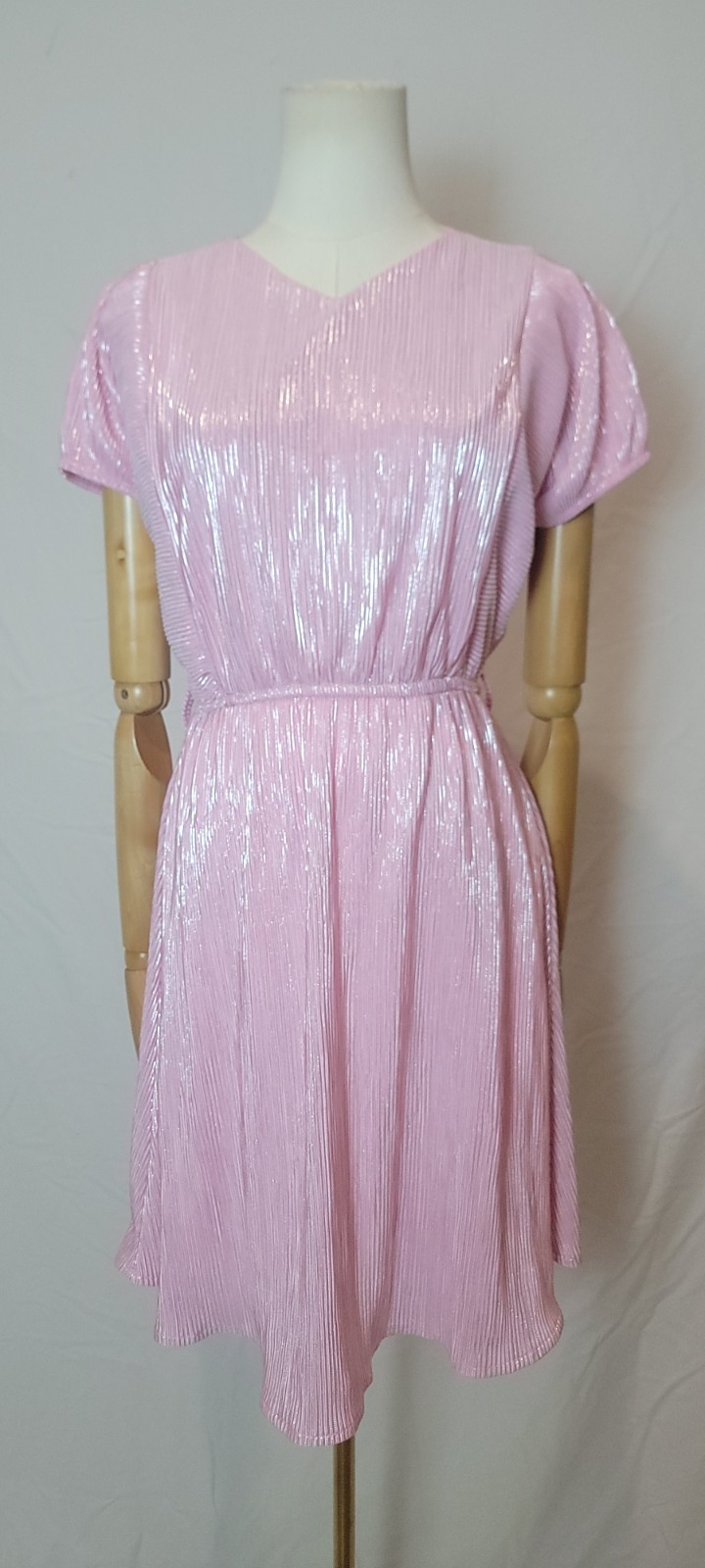 Vintage 1970/80 Metallic Pink Plissé Dress, Size EU 34/ US 2