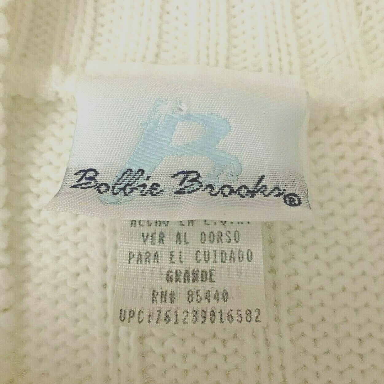 Vintage 80s 90s Bobbie Brooks Sweater Large Solid White Cable Knit Mock Neck