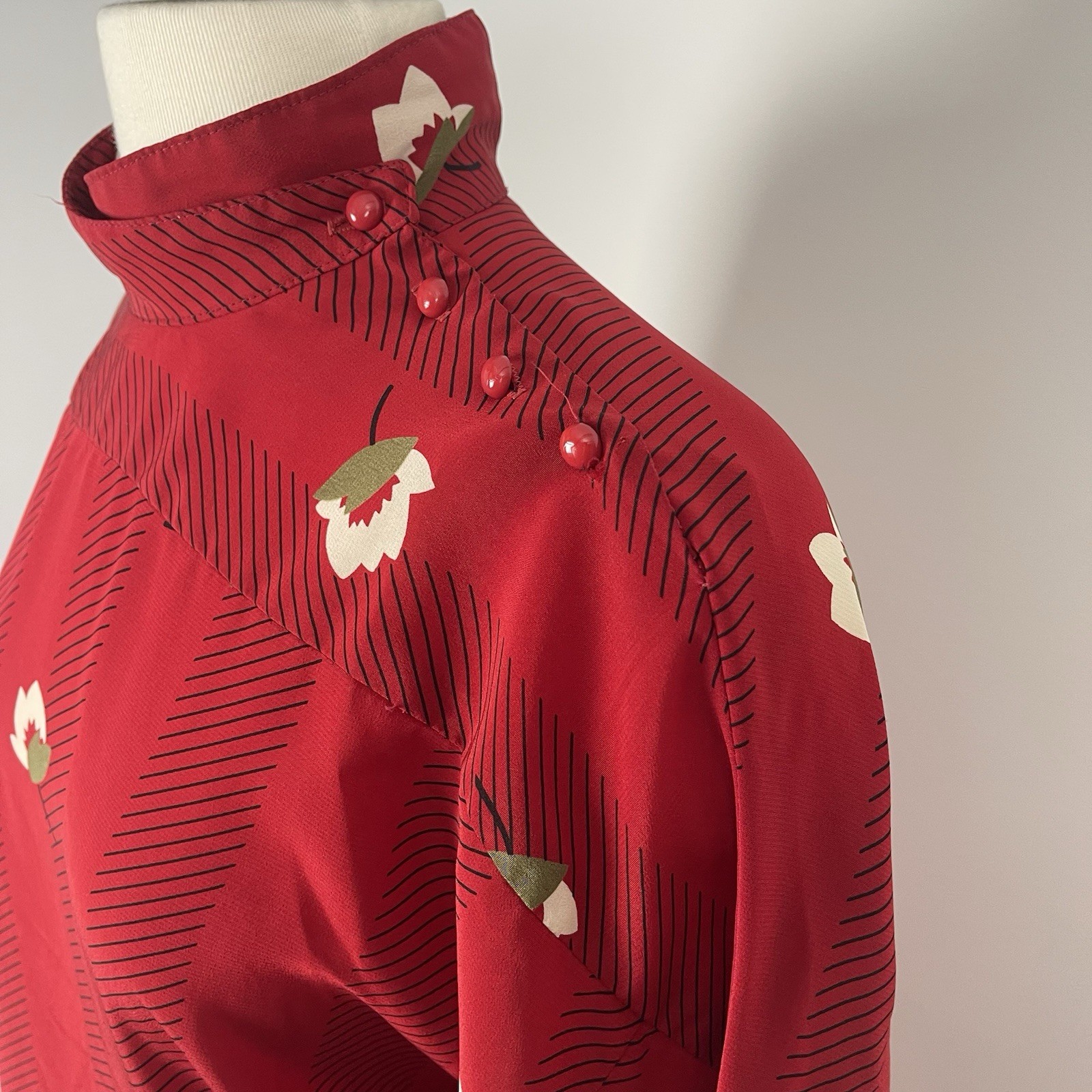 Vintage 70s 80s Red Floral Dress Neiman Marcus Samuel Blue Label Union Made L/XL