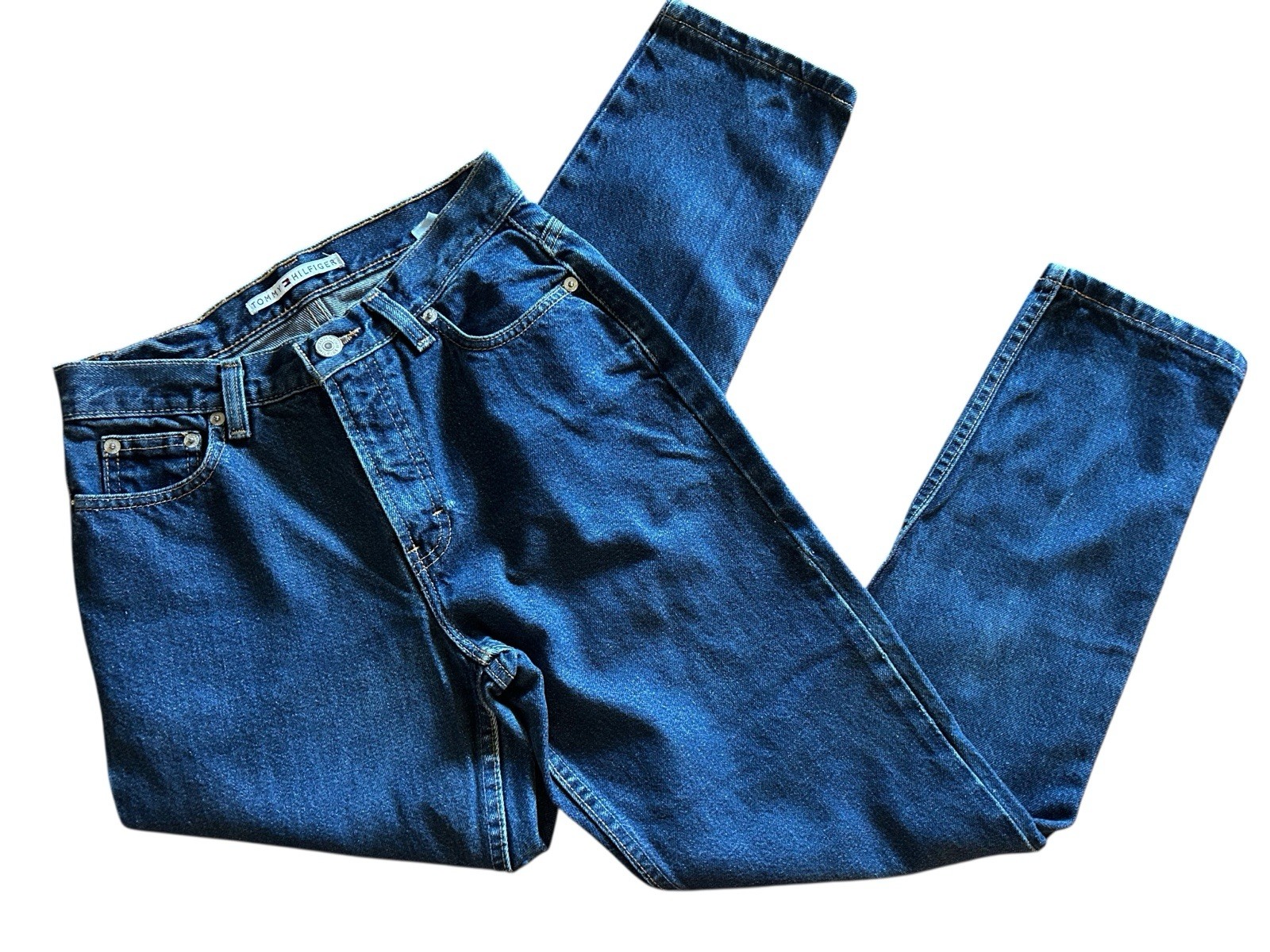 Y2K Tommy Hilfiger Jeans High Waisted Slouch Denim Pants Faded Leather Tag