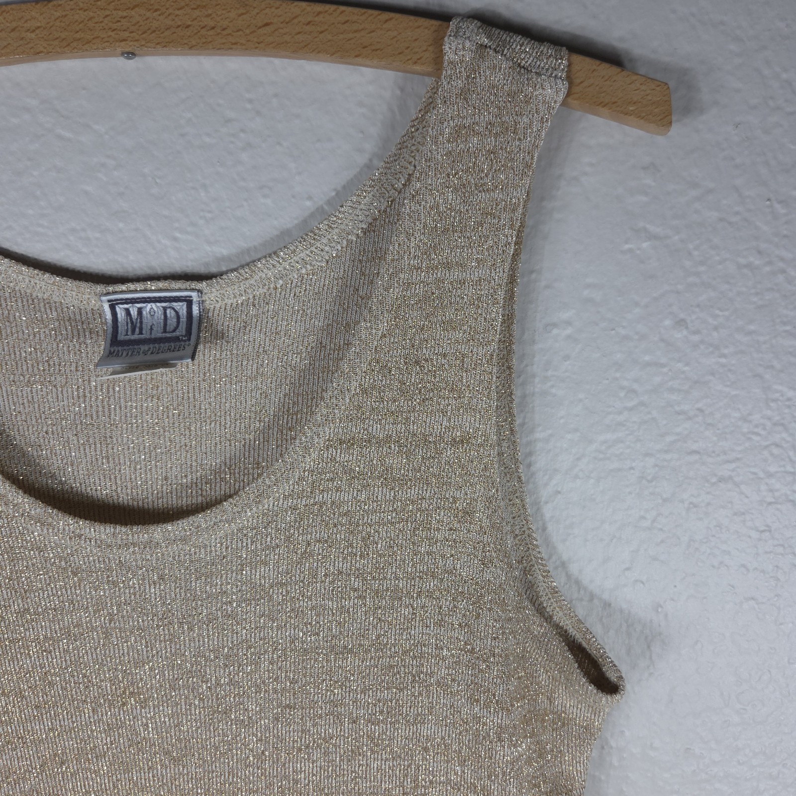 Vintage Matter Of Degrees Gold Metallic Knit Tank Top Size L Scoop Neck 90’s