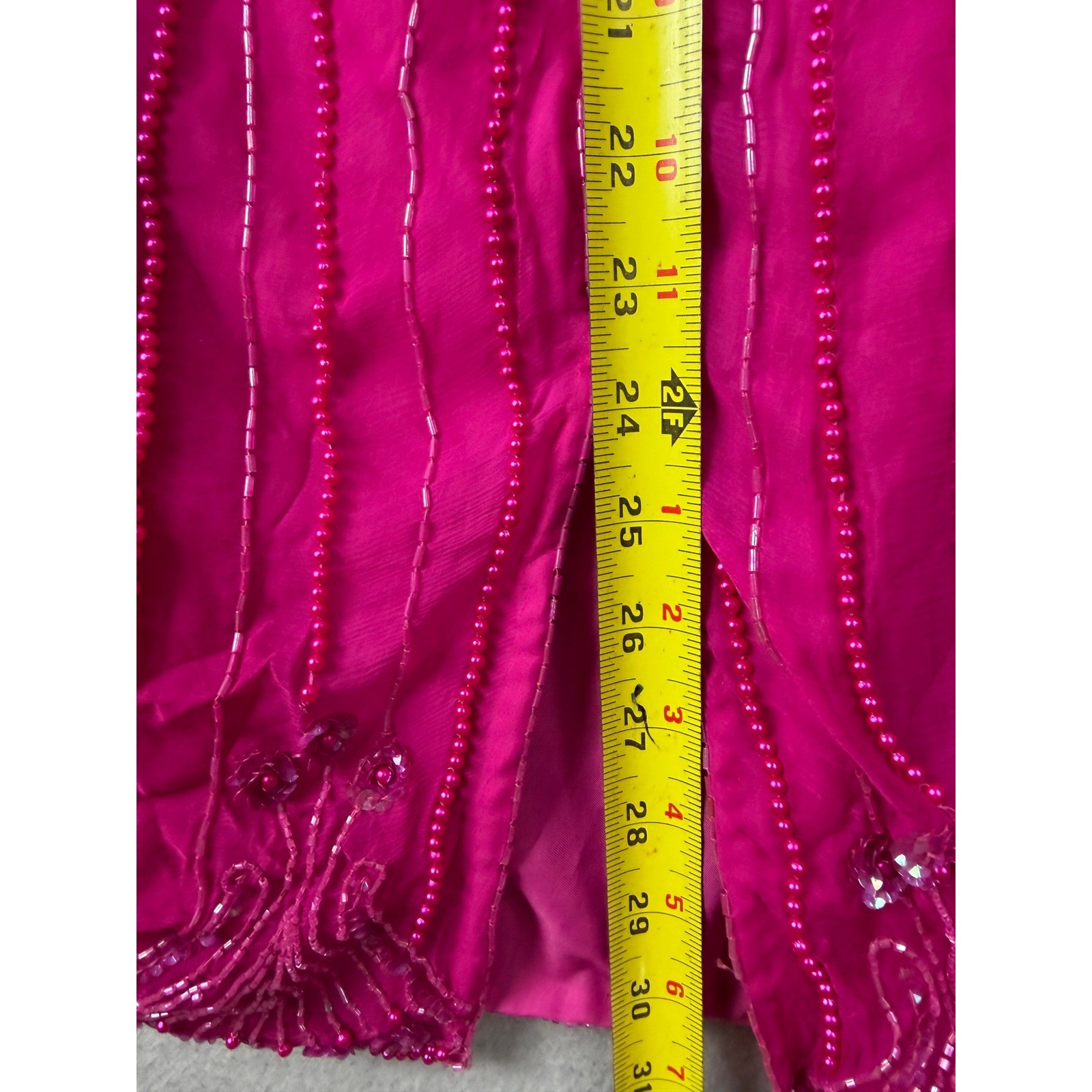 Vintage Scala Magenta Pink Beaded Silk 2 Piece Set Blouse Skirt Sequin Formal L