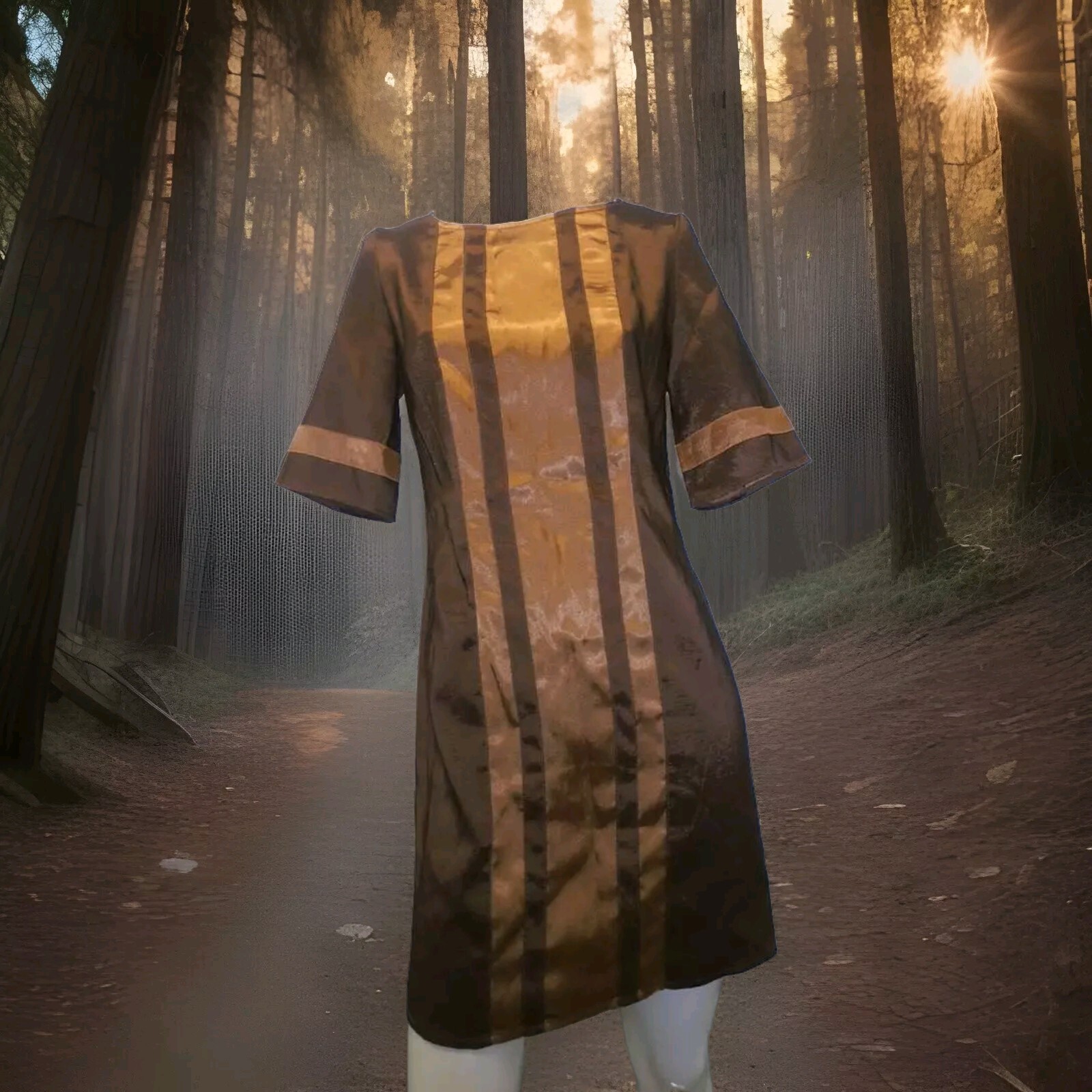VERTIGO PARIS Dress MOD A-line 1990s Designer Bronze Size XS SMALL SPACE AGE