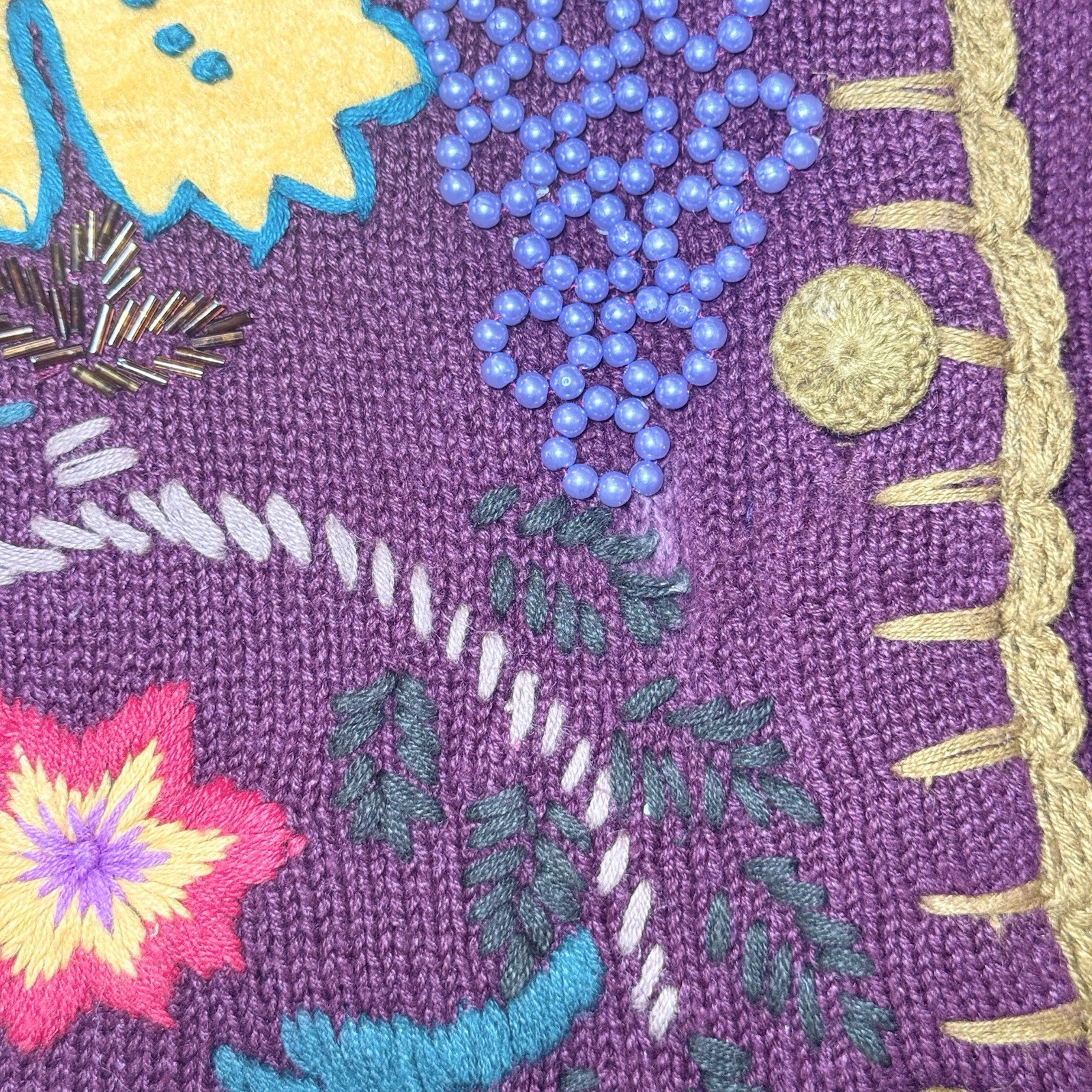 Jodi Blake Embroidered Cardigan L Fall Beaded Knit Folk Art to Wear Maximalist