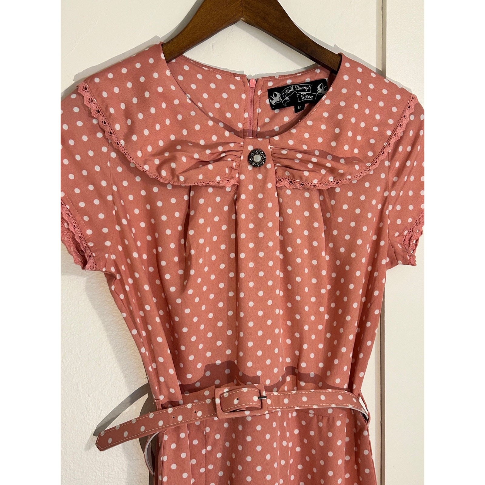 Hell Bunny Vixen Pink Polka Dot 1940s Retro Midi Dress Size Medium
