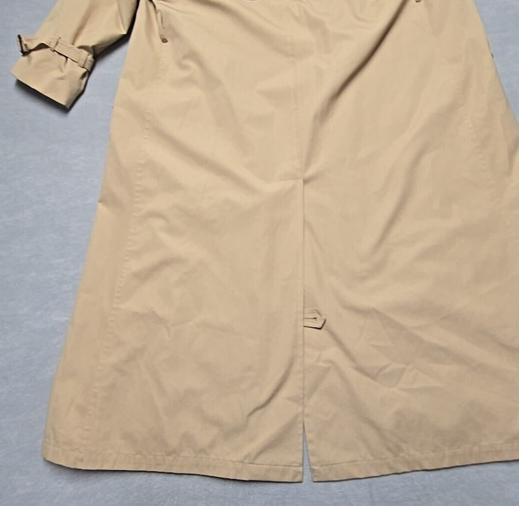 VTG Etienne Aigner Long Khaki Trench Coat 12 Leather Accent Neutral