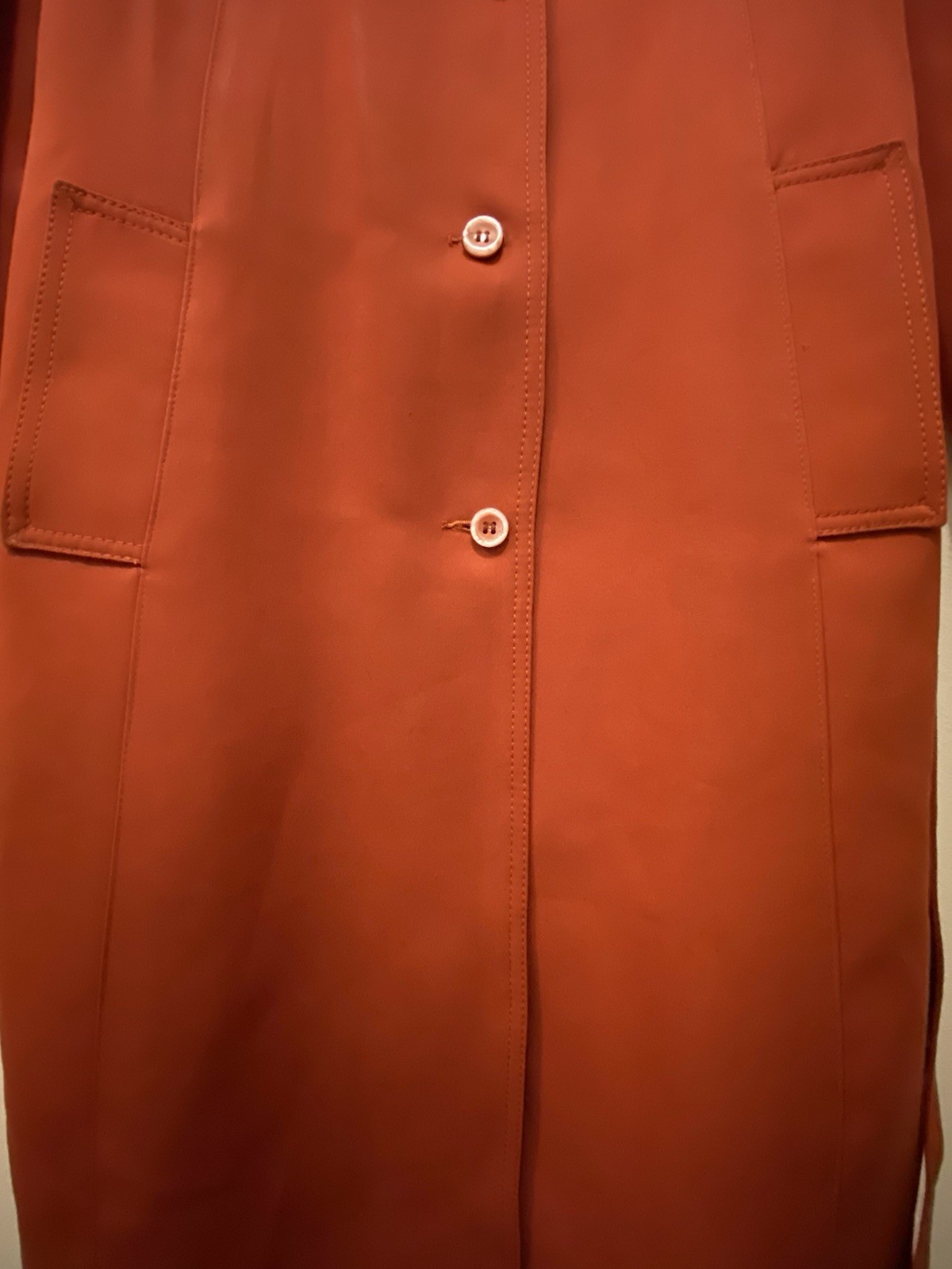 Vintage 1970s Sirocco Rust Orange Trench Coat Plaid Lining Belt Sz 12 Exc