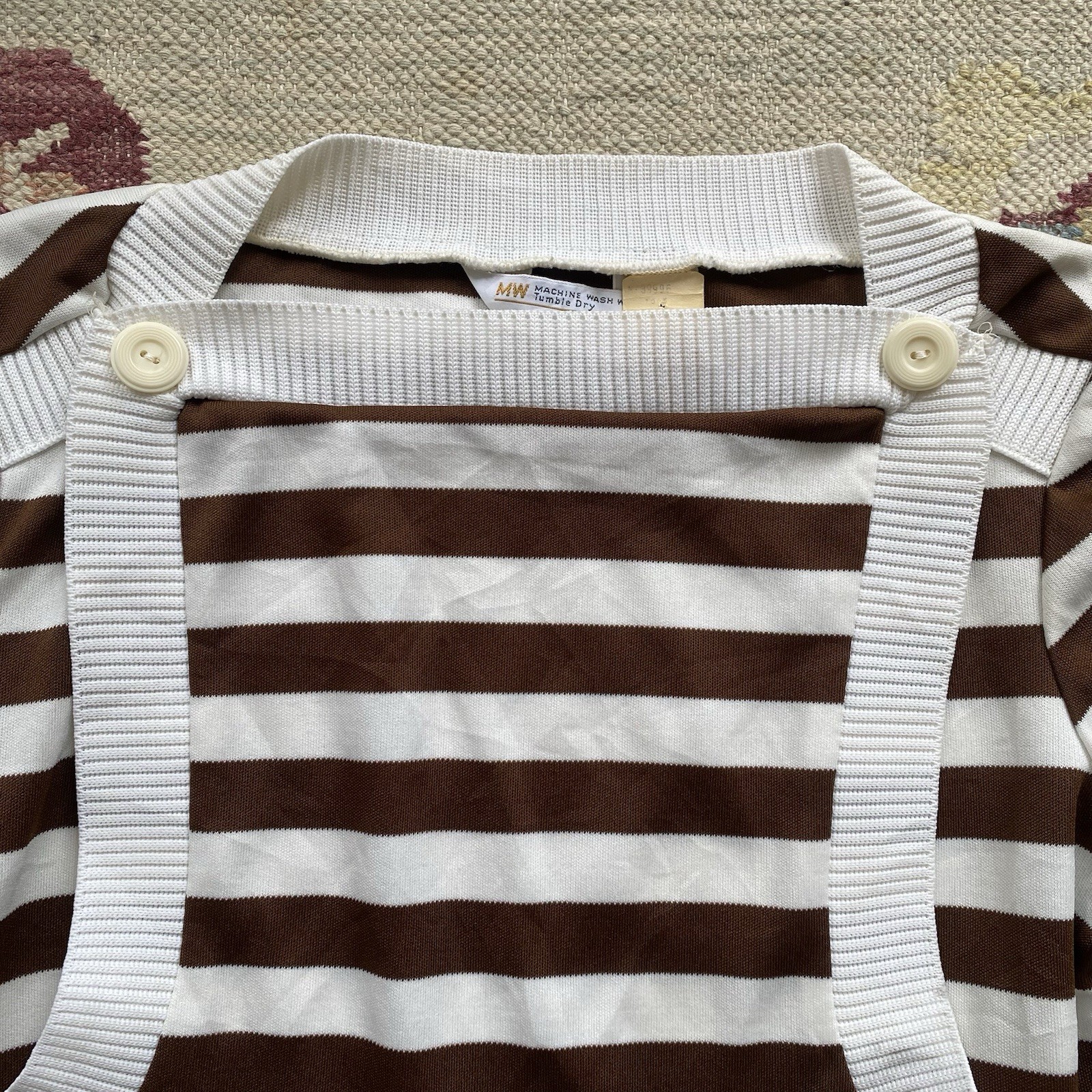 70s Stripe Polyester Knit Top JCPenney Vintage Brown White Medium