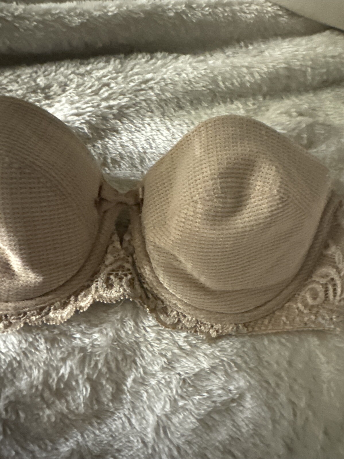 Vintage Warners Strapless Underwire Beige lace Sides Bra 30B