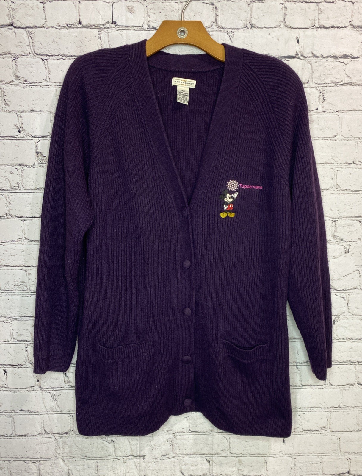 Vtg Tupperware Disney Mickey Mouse Cardigan Sweater 80’s Purple XL Tall