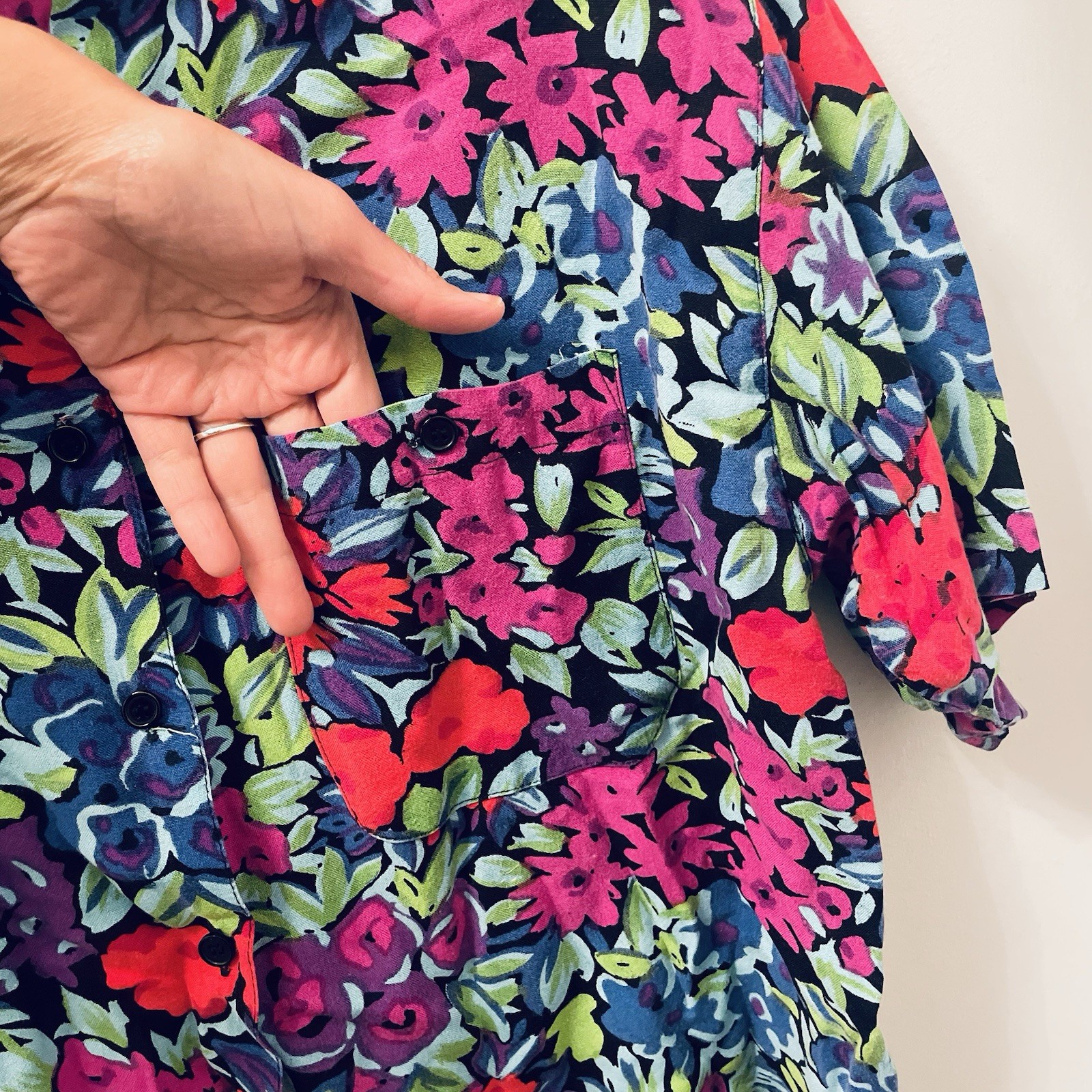 Bonjour Women’s Maximalist Short Sleeve Button Down Floral Colorful Casual Shirt