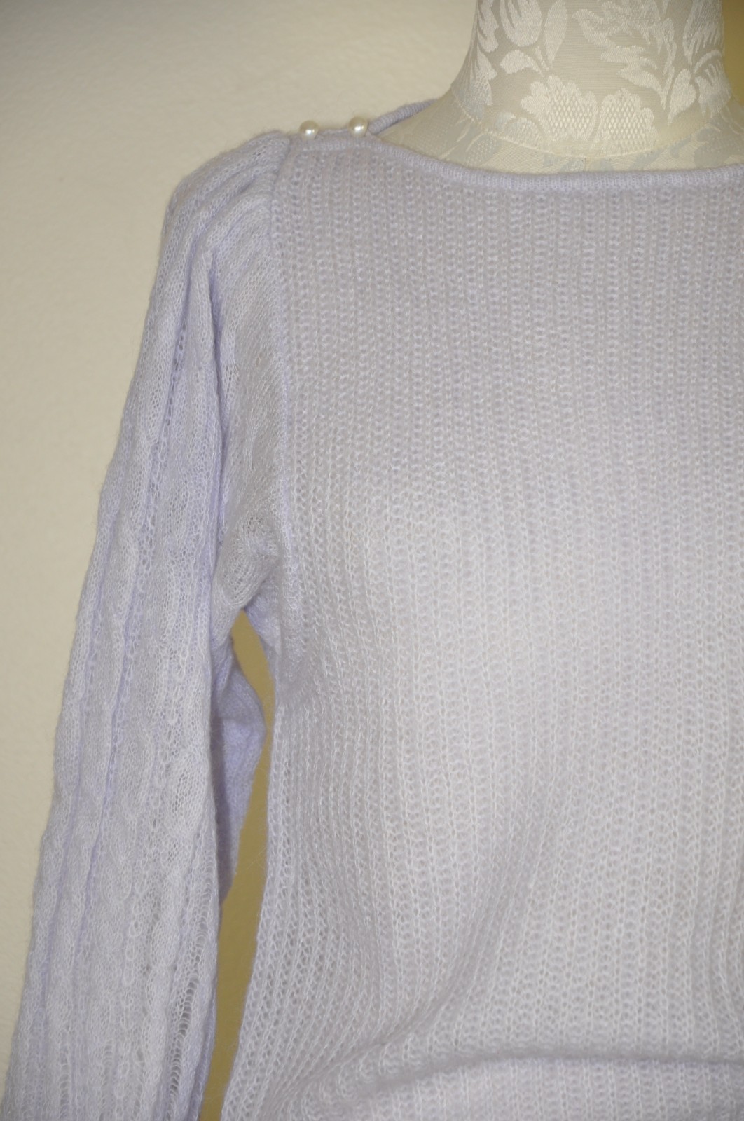 70s VTG Lavender Purple Mohair Puff Sleeve Pearl Buttons Knit Sweater Women XS