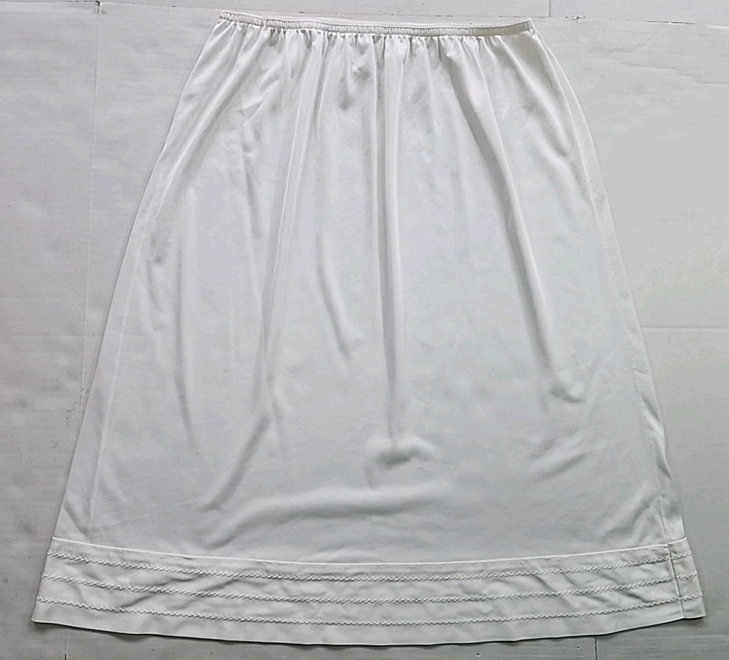 Mel-Lin Womens XL Nylon White HALF SLIP Skirt Lingerie 25″ Long Embroidered Vtg