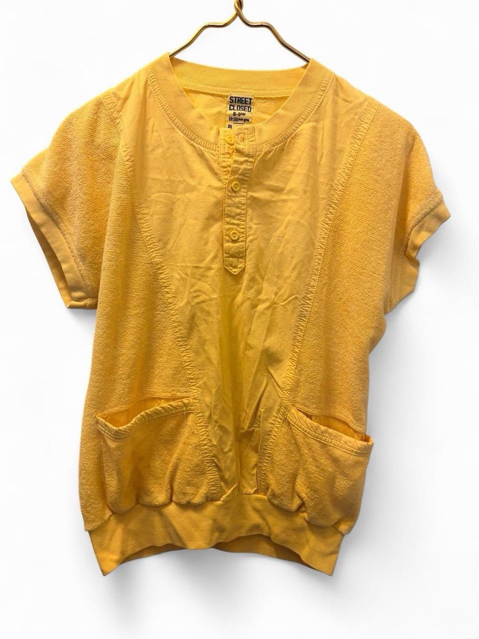 Vintage 80’s Yellow oversized pullover shirt with terry cloth pockets – No Size