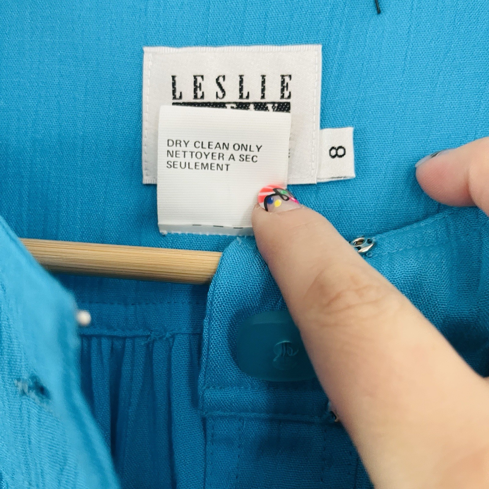 VTG Leslie Fay Dress Bold Strokes Turquoise Sz 8P Secretary 80s