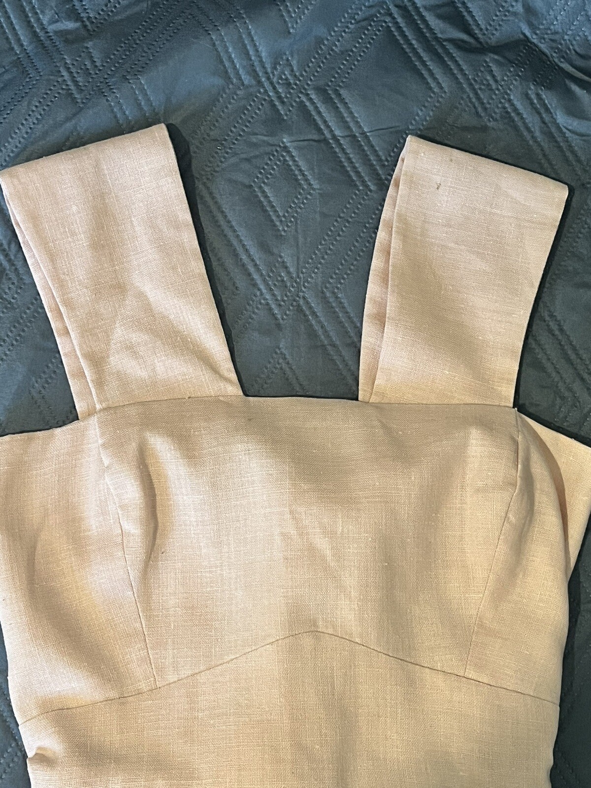 Vintage Handmade 1960s Open Back Salmon, Woven Cotton Canvas, Dress sz Small