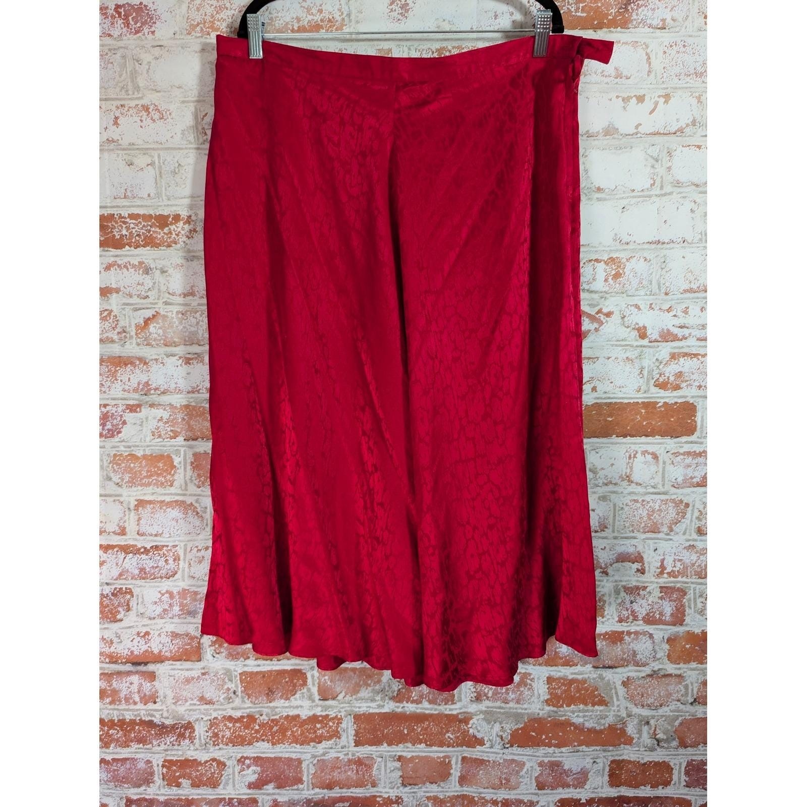 Argenti Skirt Set Womens 20 Red Silk Vintage Jacquard Animal Print 2pc Blouse