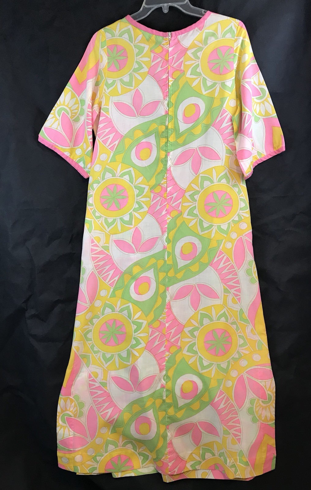 Paulette Chicago 60s Retro Pink Yellow Green White Full Length Dress Size 9-10