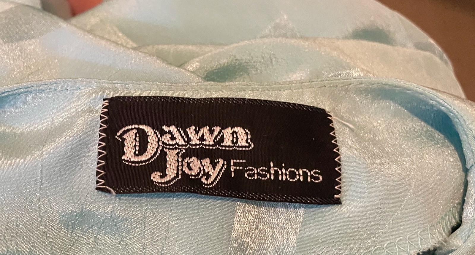 Vintage 90s Dawn Joy Fashions Dress Light Blue Batwing Sleeve Drop Waist Wrap