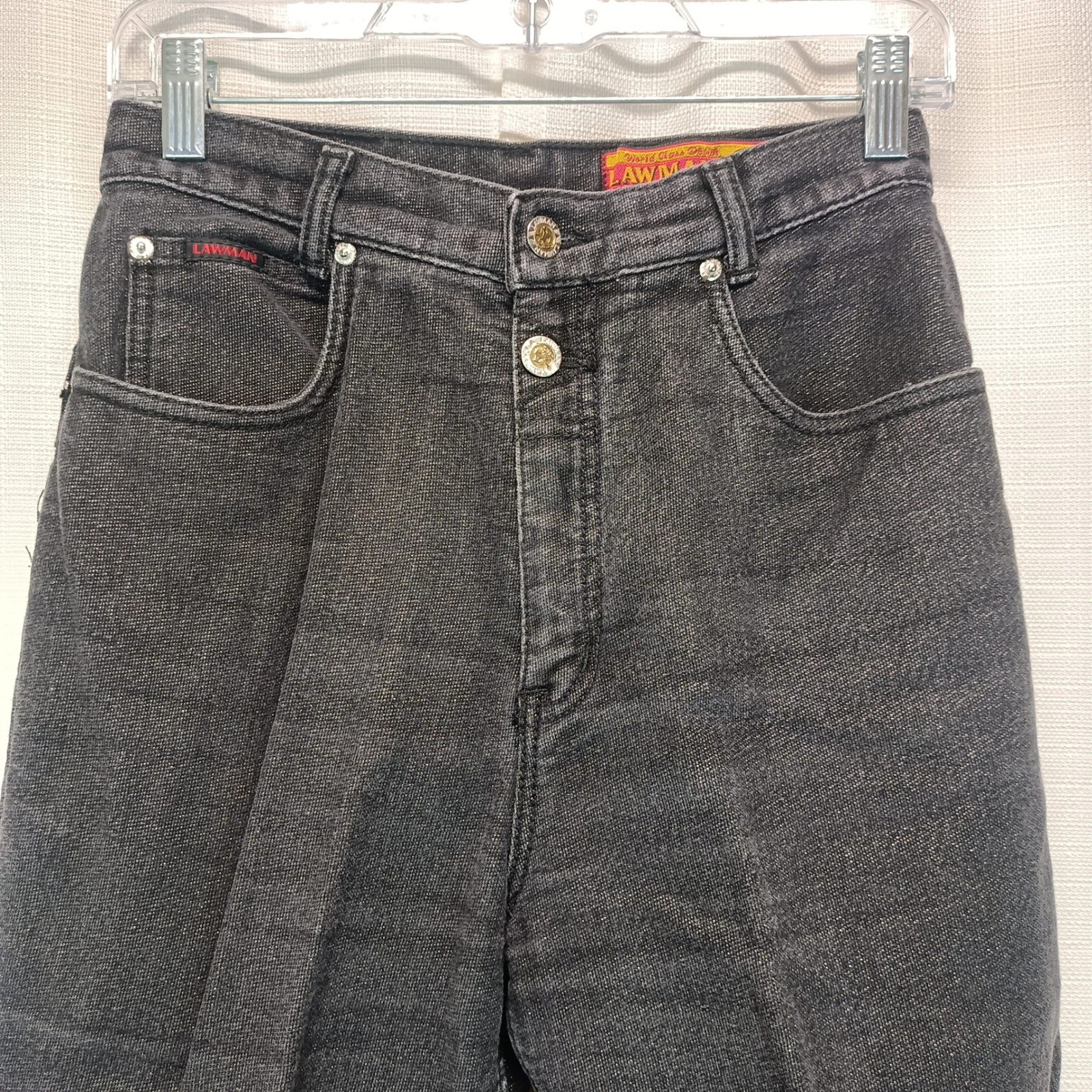 Lawman Western Jeans Womens 9 Vtg High Waisted Tapered Black Denim Metallic