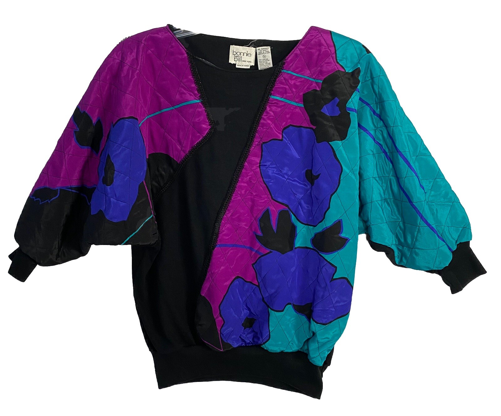 VTG Bonnie Bill Sweatshirt Quilted Floral Sz S Multicolor Retro 1/2 Sleeve