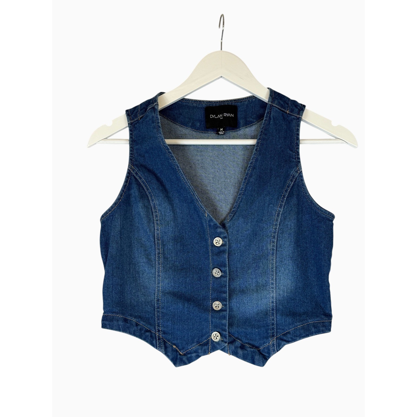 Dylan Ryan NYC Denim Button Front Cropped Vest Medium Western Casual Blue
