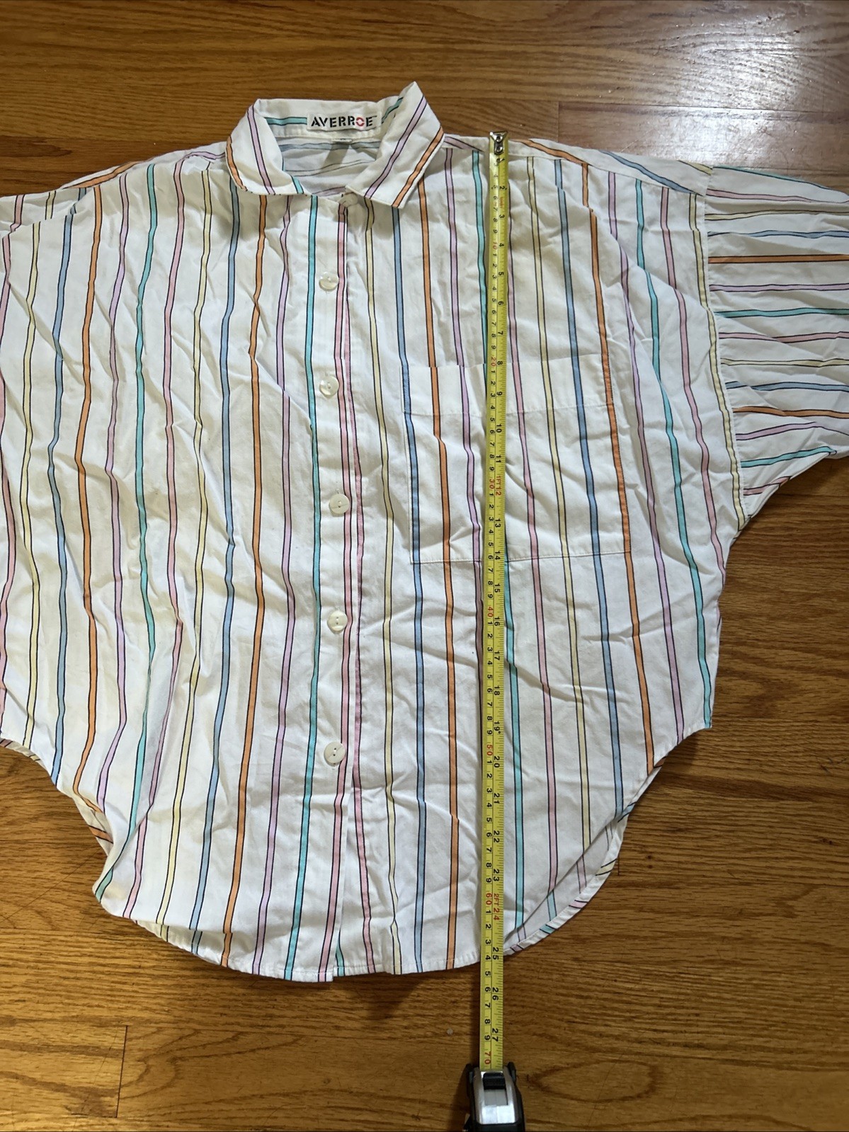 Vintage Averroe Medium Women’s Shirt 100% Cotton Striped Pastels 80’s Candy Vibe