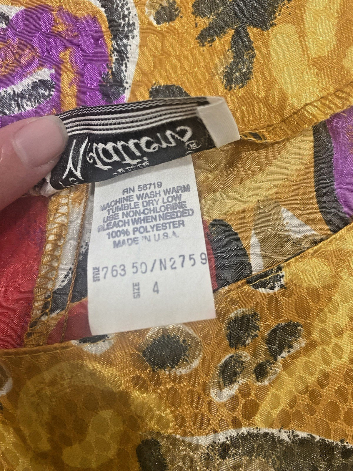 Vintage Blouse SIZE 4 XS PETITE gold red purple floral NOTATIONS 80s 90s