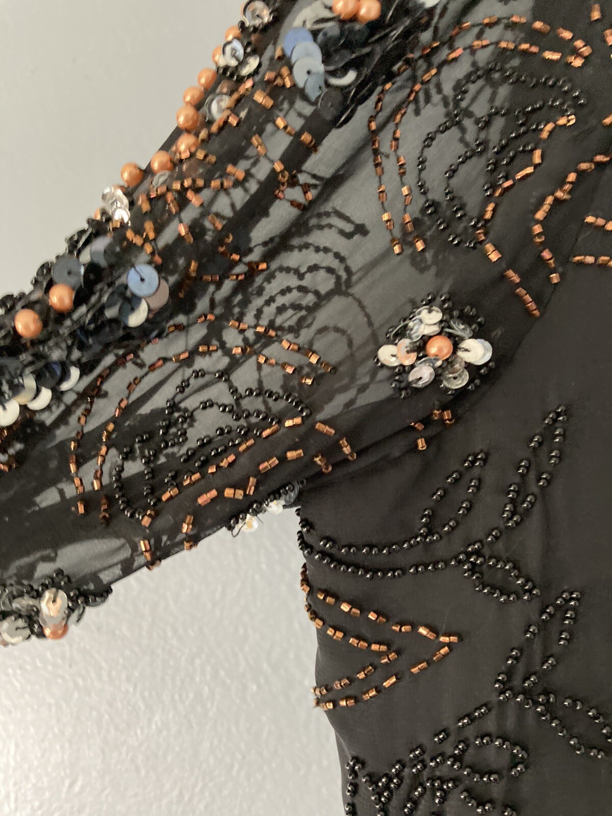 Vintage Jack Bryan Black Chiffon Gown Sequins and Beads Size 18