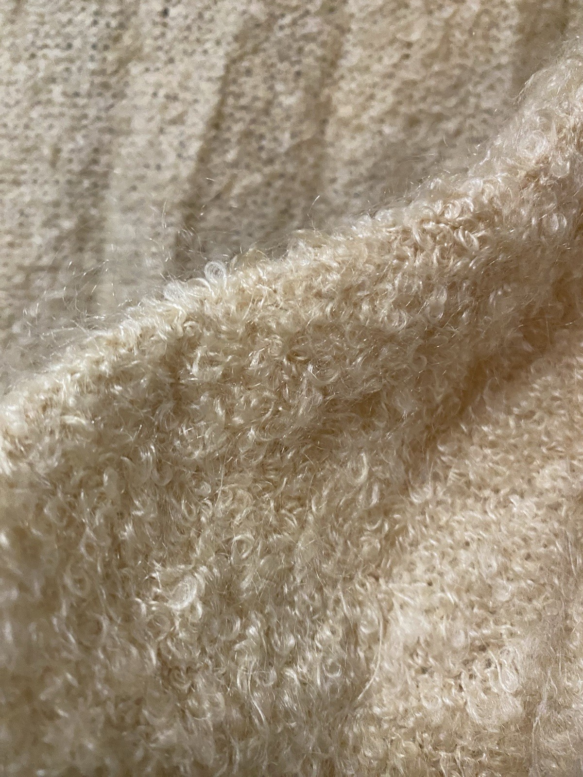Vtg 50s Glam Original By HEDY Cream Pearl Cardigan Sweater Curly Wool Small