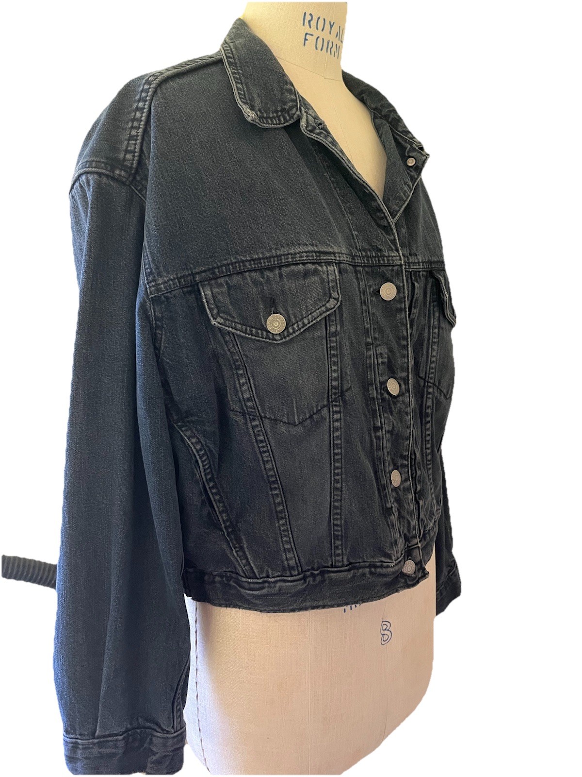 Vtg 80s Banana Republic Safari Dark Blue Denim Jean Jacket Women’s Bomber Style