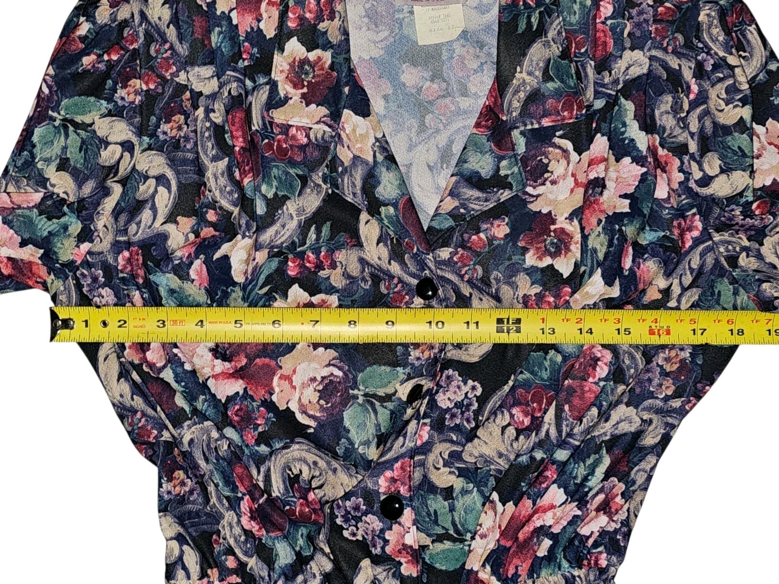 VTG California LOOKS Elastic Waist Button Up Front Floral 3/4 Sleeve Dress 12
