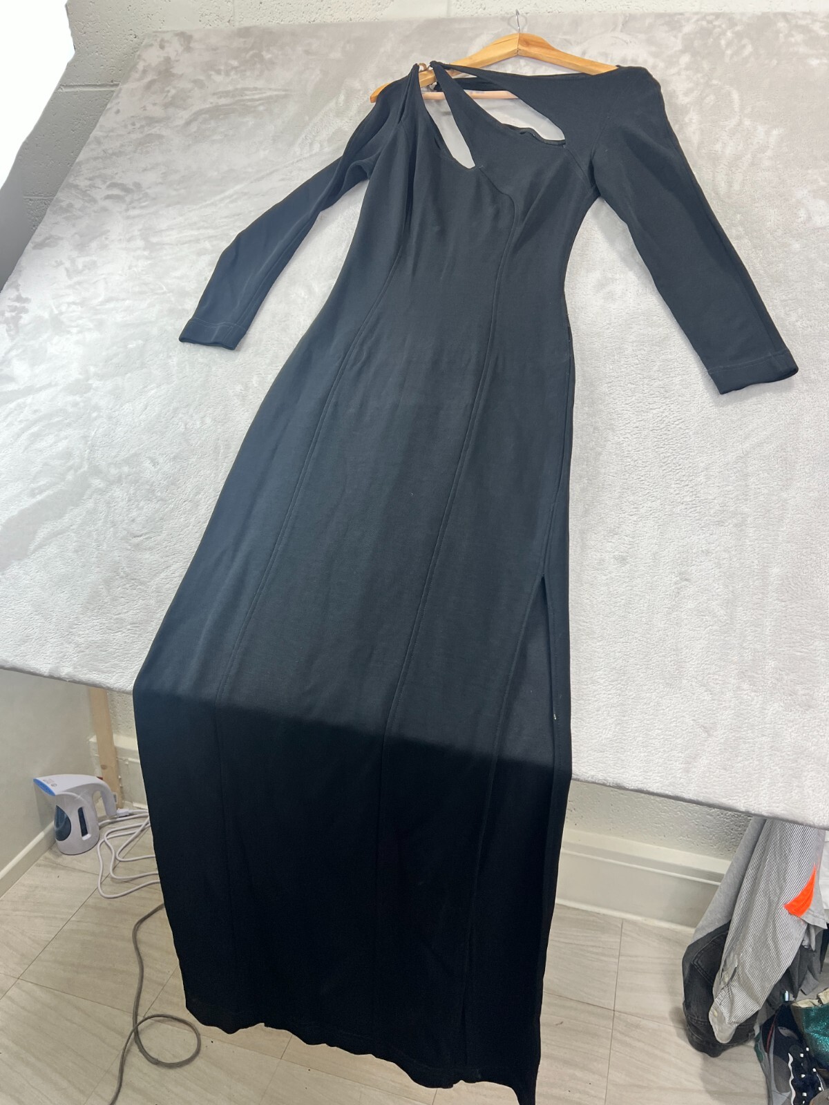 Vintage 90’s TADASHI Shoji Formal Evening Gown Dress M Black Maxi Slit Bodycon
