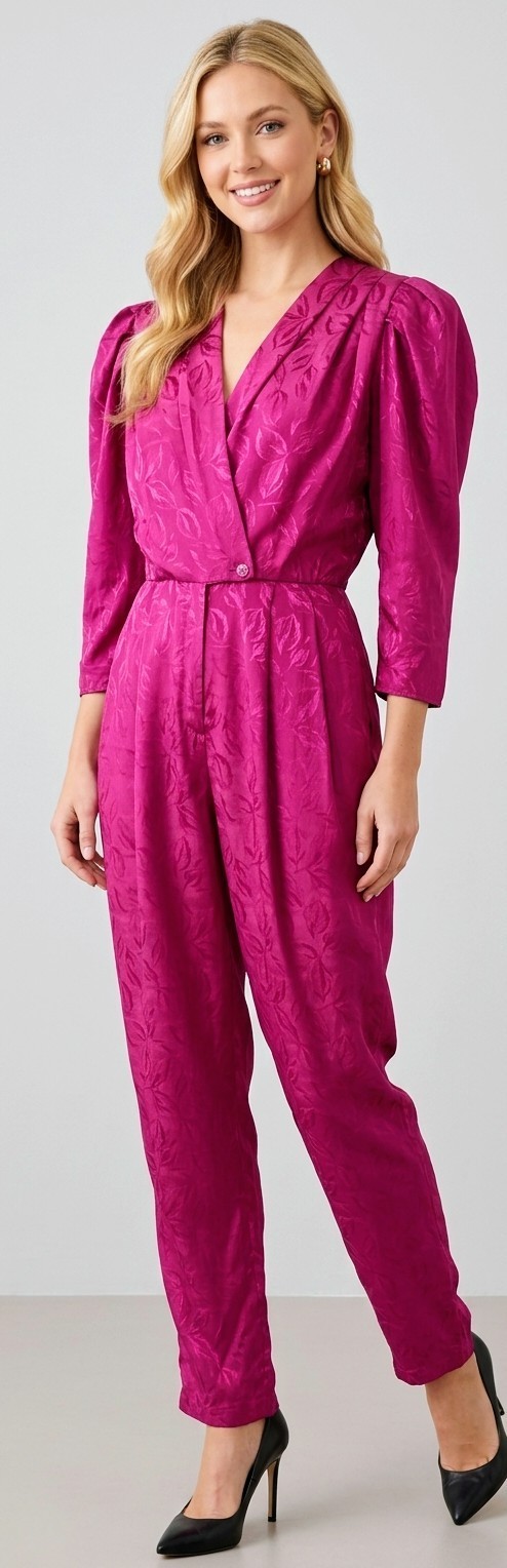 Vintage 80s BB Collections Barbara Barbara Fuchsia Jumpsuit Dynasty Glam Power S