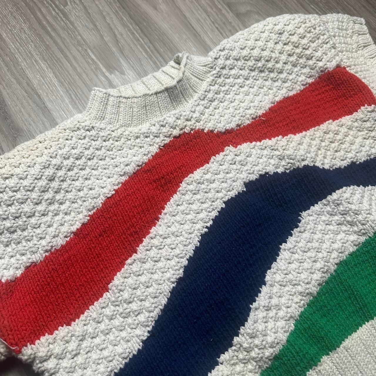 Medium Vintage 90s white, red, navy blue, and green wavy striped cotton knitwear