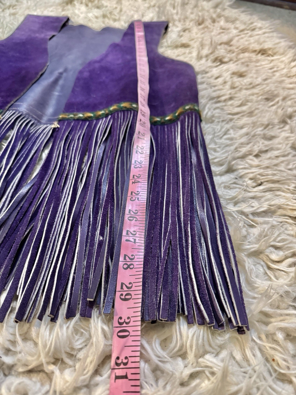 Vtg 70s Purple Leather Suede Vest Fringe Pocket Boho Rock Star Jacket Unisex