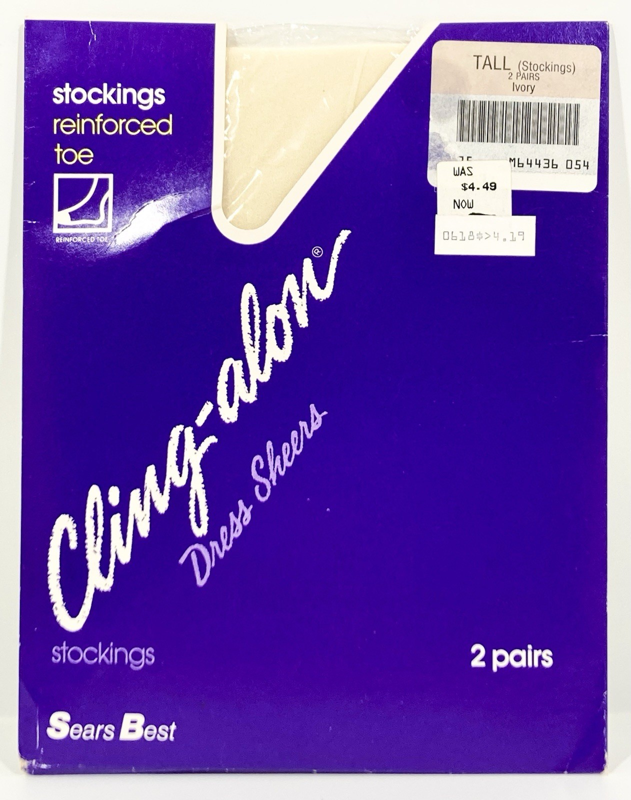 2 Pairs Vtg Sears Best Cling-alon Sheer Nylon Stockings Hosiery IVORY Tall USA