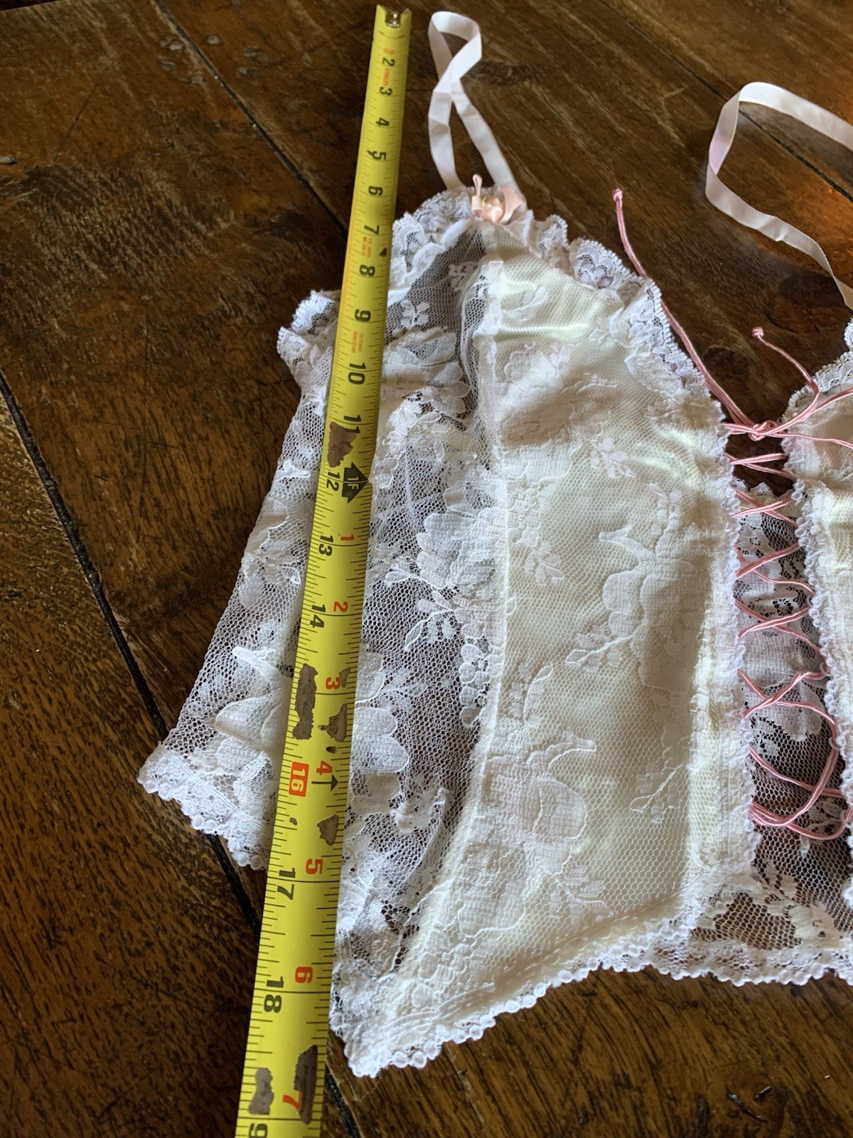 Vintage Emil Bole Corset Panties White Lace Rose Lingerie Lace Up Size Large