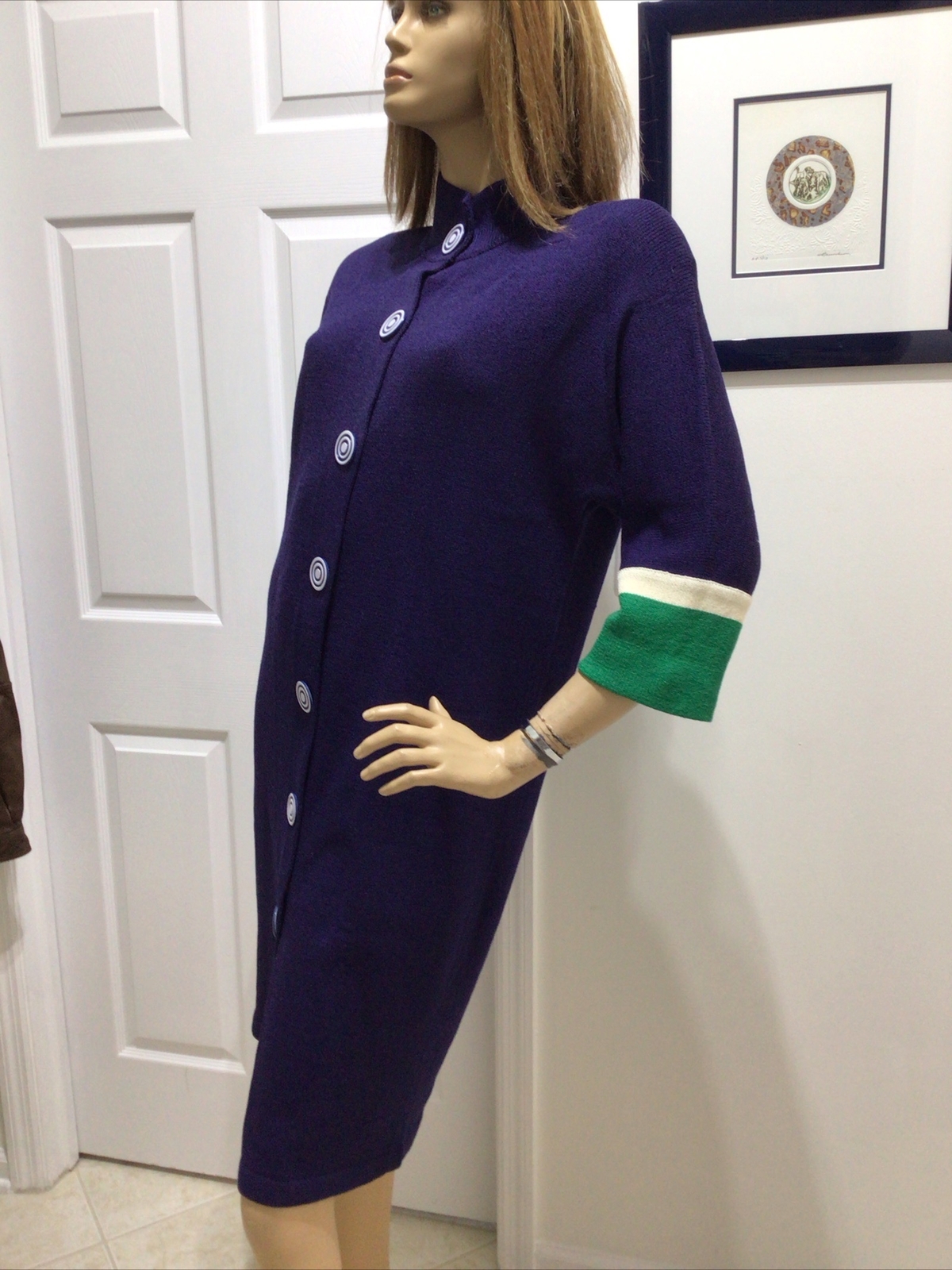 THE MICHAEL COLLECTION SANTANA KNOT DRESS SIZE MEDIUM VINTAGE NAVY GREEN