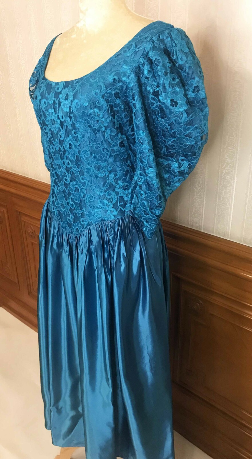 Vintage Dance Allure Floral Lace Prom Party Formal Dress Gown Sz S/M USA ilgwu