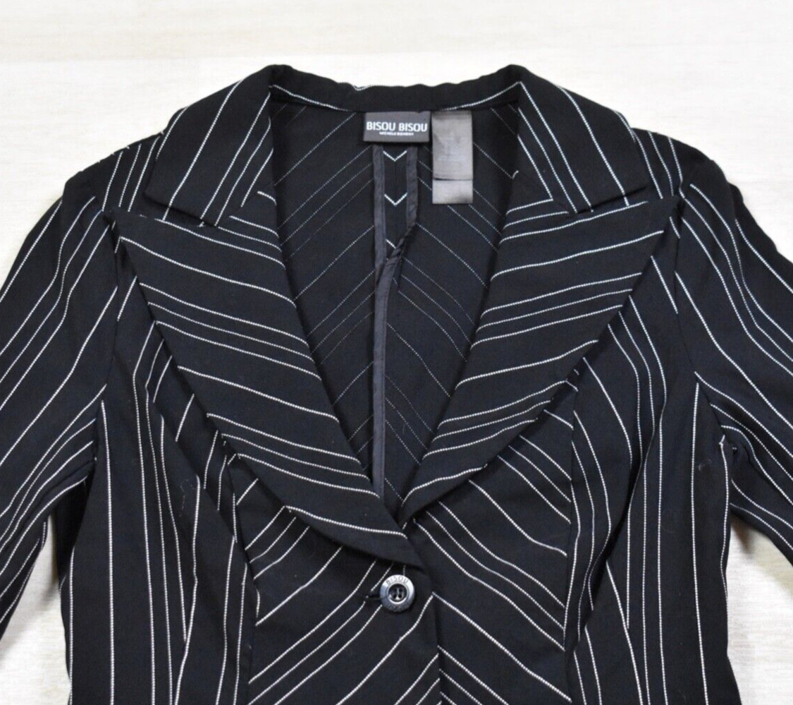 Y2K Bisou Bisou Black Pinstripe Blazer Fitted Size 6 VTG 2000s