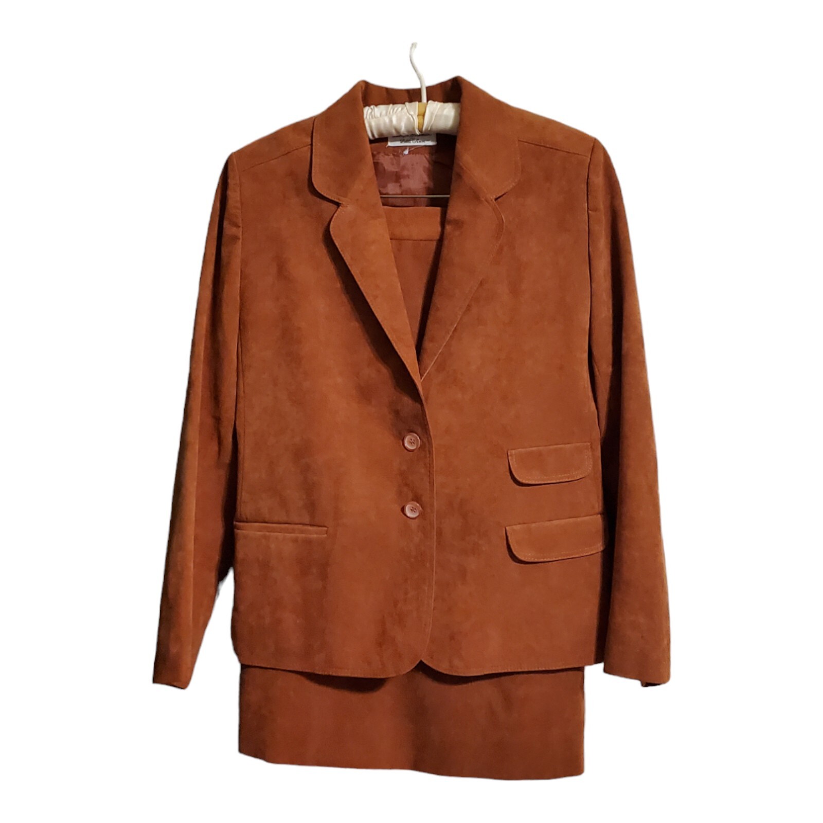 Vtg Adolph Schuman for Lilli Ann Tan Ultra Suede 2pc Suit Womens See Measurement
