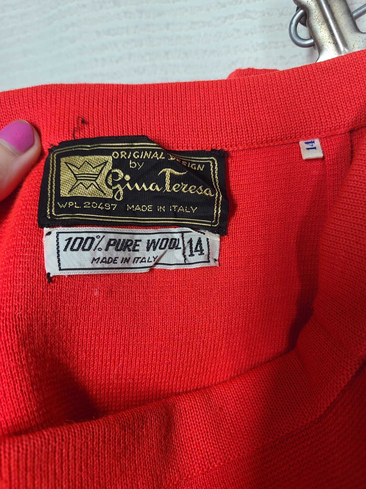 Vtg Wool Knit Skirt Fluoro Orange Gina Teresa Metal Zip Slim Stretchy 14 Mod M L