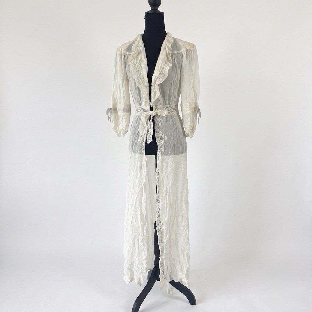 Vintage Edwardian Sheer Nightgown Lace Robe Ethereal Victorian Sheer FLAWS~AS IS