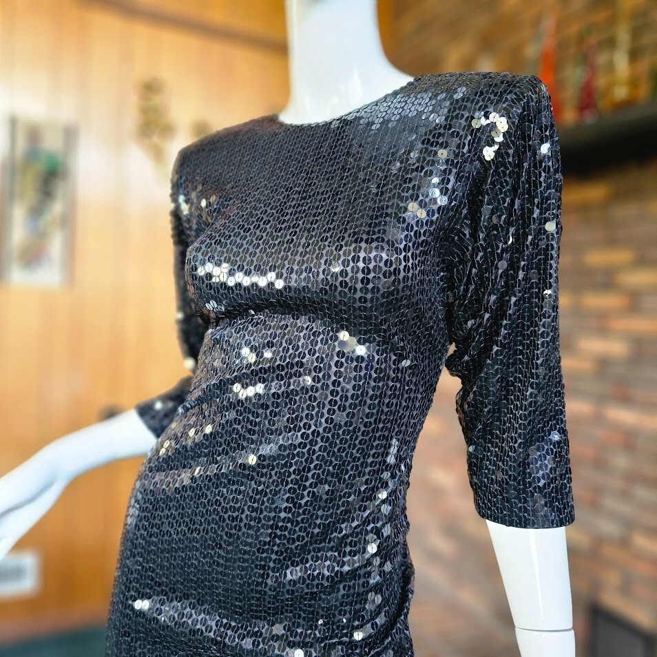 Vtg 80s Disco Oleg Cassini Sequin Backless Formal Evening Cocktail Party Dress S