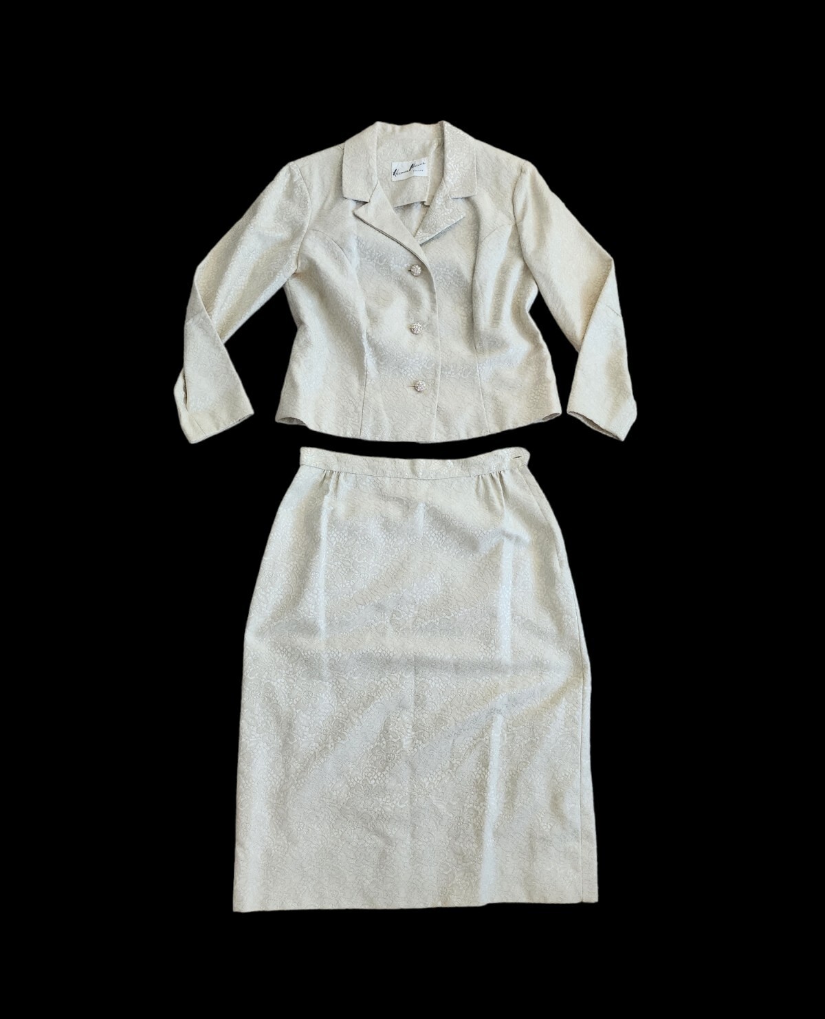 Vintage 50-60s Herman Marcus Cream Brocade Wedding/easter Skirt suit W27″ read*