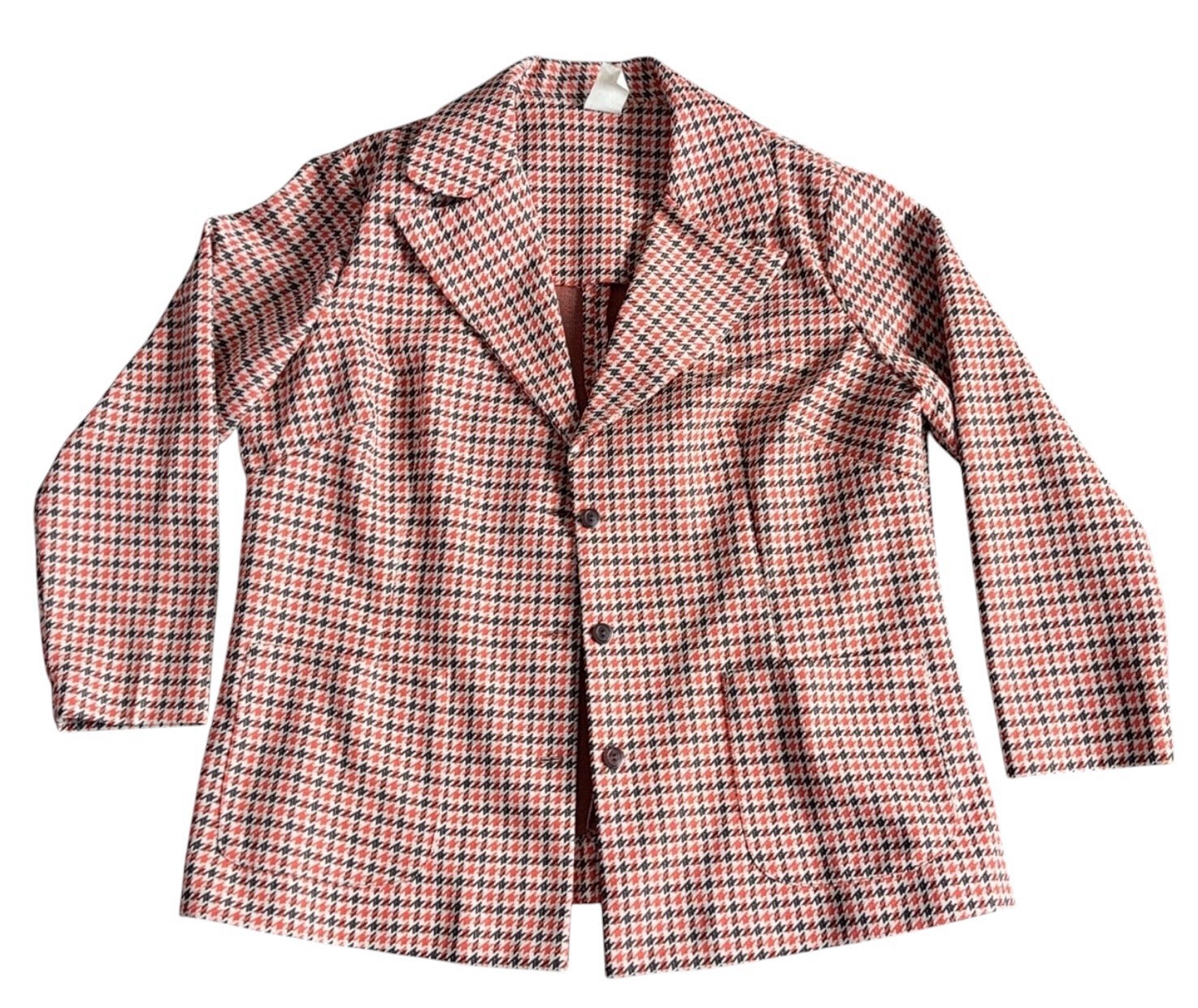 Vintage Ina Carol 70s Houndstooth Single Breasted Dagger Collar Blazer Jacket