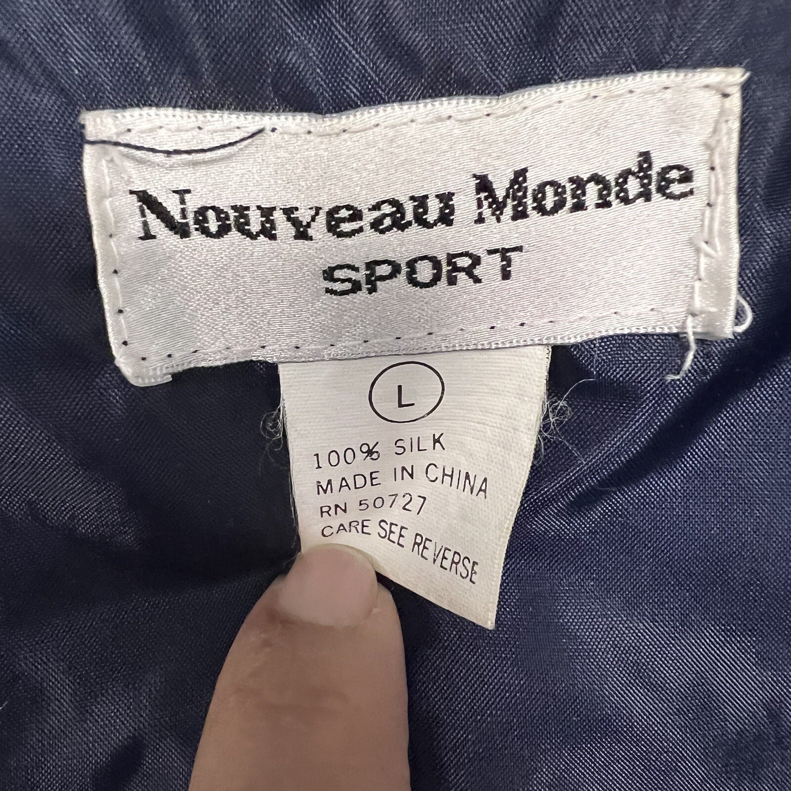 VTG 80s Nouveau Monde Jacket Size XL 100% Silk Bomber Pocket Zip Abstract Print