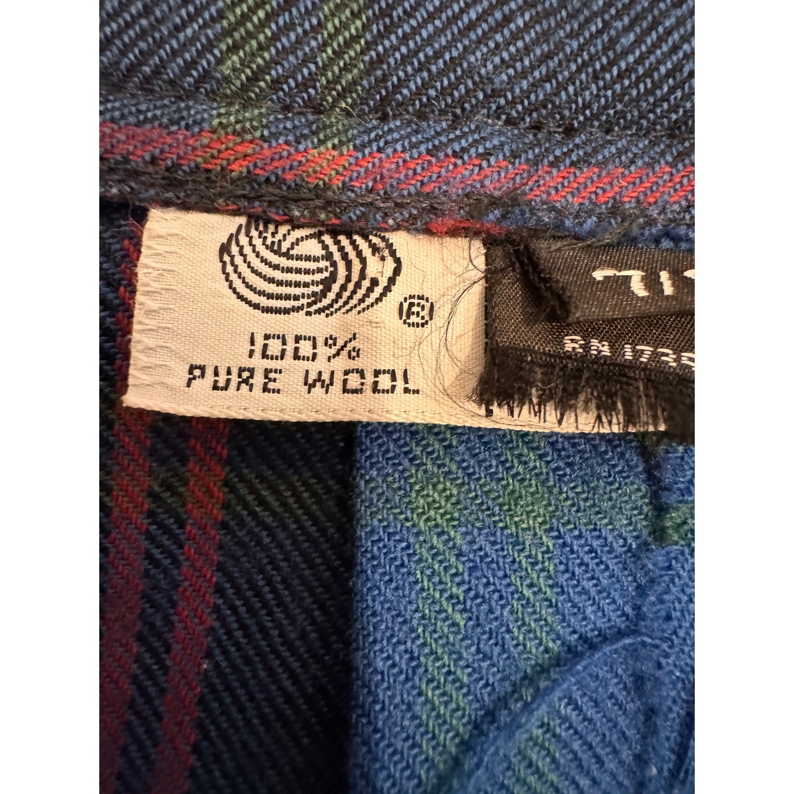 Vintage Ellen Tracy 100% Pure Wool Plaid Pleated Midi Skirt Blue Red Size 7/8